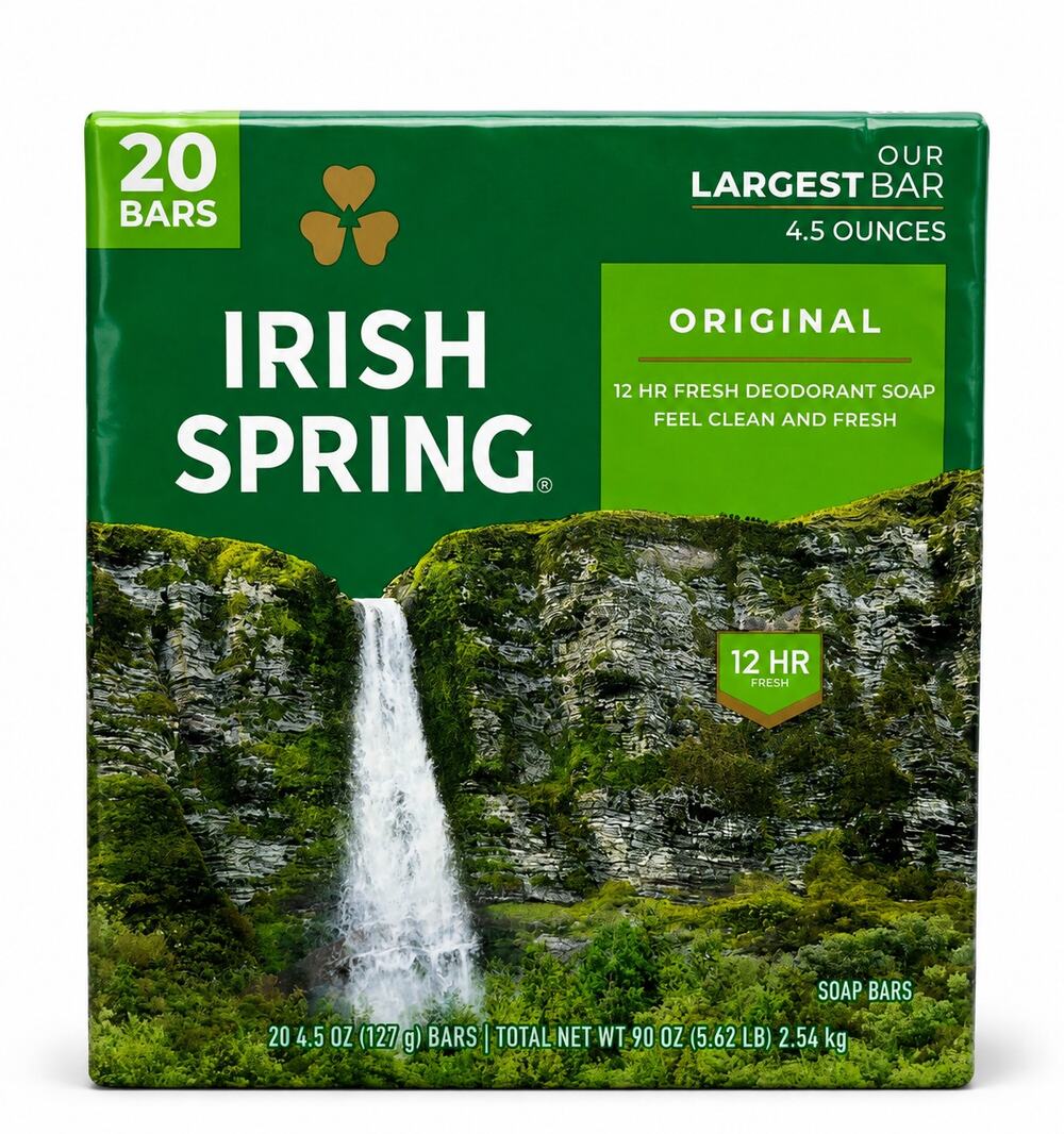 Irish Spring Original Bar Soap 20 Bars 4.5 oz Each Fresh Deodorant Soap Pack